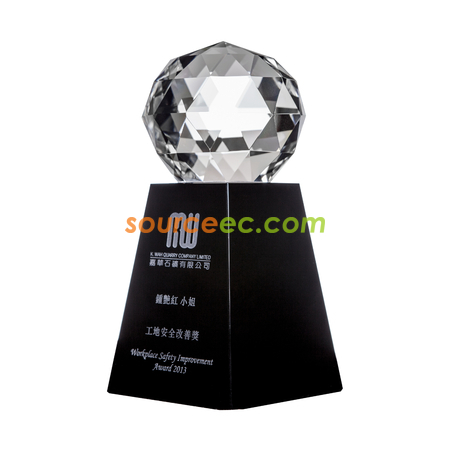 客製化球狀黑座水晶獎杯禮品
