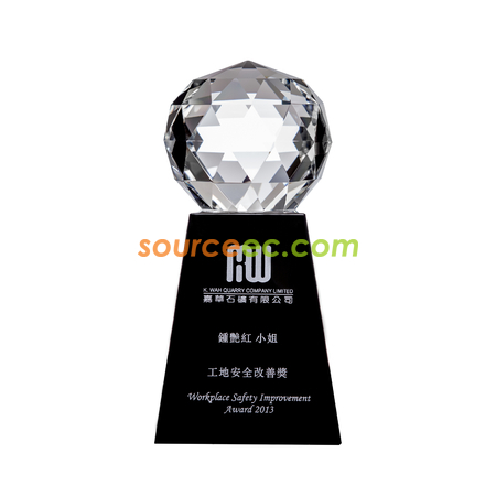 客製化球狀黑座水晶獎杯禮品