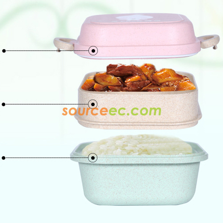 客製化540ML小麥秸稈雙層保鮮飯盒禮品
