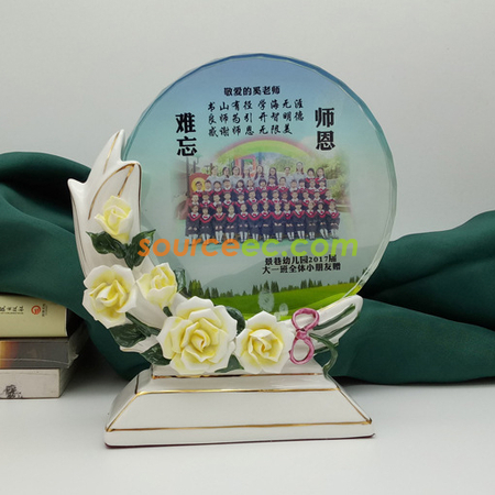 客製化陶瓷玉蘭水晶獎座禮品