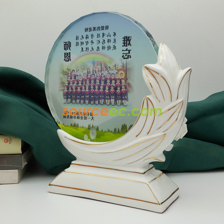 客製化陶瓷玉蘭水晶獎座禮品