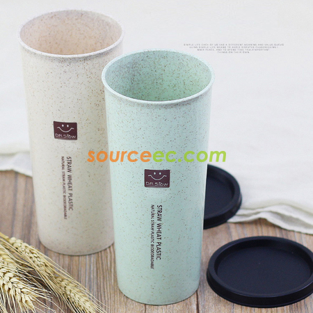 客製化450ML小麥秸稈雙蓋帶吸管防漏水杯禮品