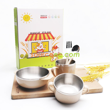 客製化小麥不鏽鋼兒童餐具套裝禮品