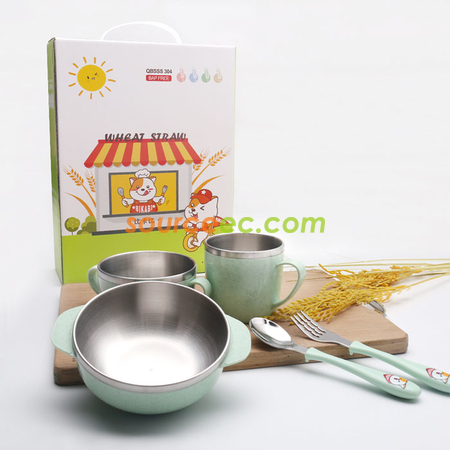 客製化小麥不鏽鋼兒童餐具套裝禮品