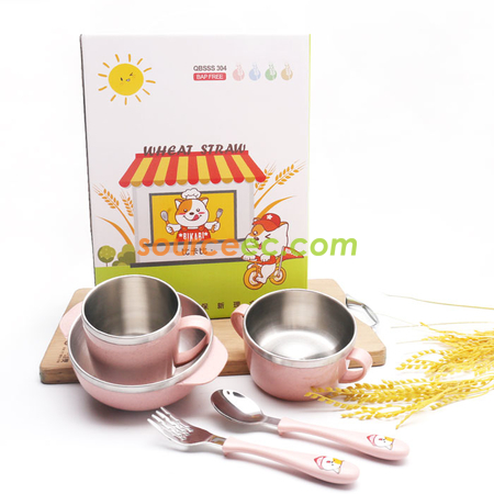 客製化小麥不鏽鋼兒童餐具套裝禮品