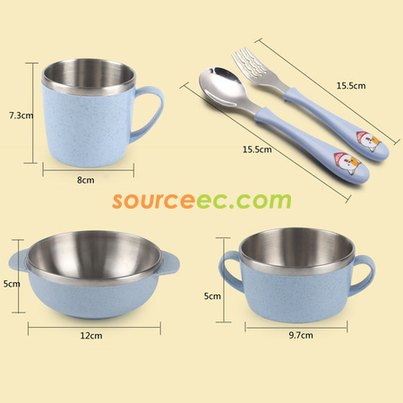 客製化小麥不鏽鋼兒童餐具套裝禮品