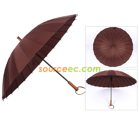 客製化24骨加大防風木柄直桿雨傘禮品