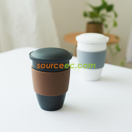 客製化泡茶陶瓷杯帶矽膠套禮品