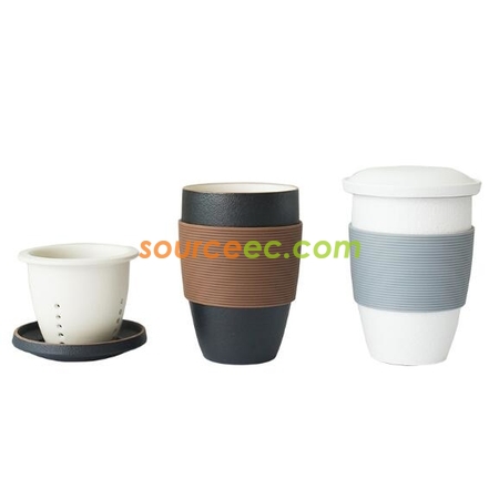客製化泡茶陶瓷杯帶矽膠套禮品