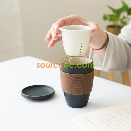 客製化泡茶陶瓷杯帶矽膠套禮品