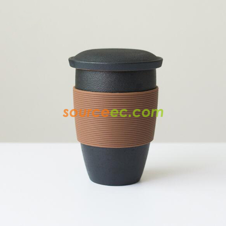 客製化泡茶陶瓷杯帶矽膠套禮品