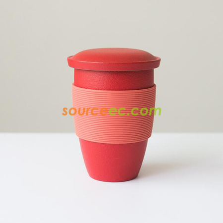 客製化泡茶陶瓷杯帶矽膠套禮品