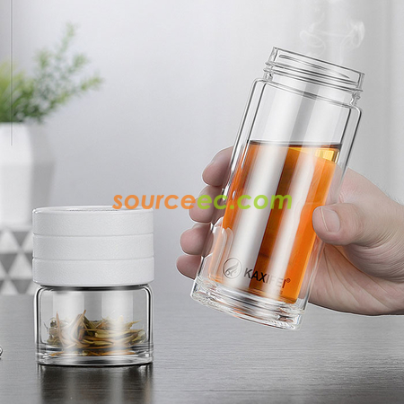 客製化450 ML便攜式茶水分離玻璃杯禮品
