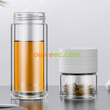 客製化450 ML便攜式茶水分離玻璃杯禮品