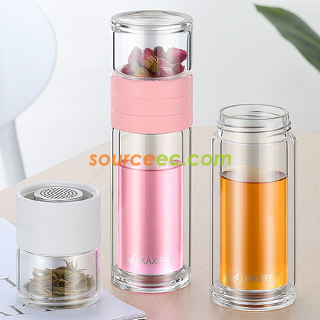 客製化450 ML便攜式茶水分離玻璃杯禮品