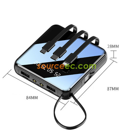 客製化10000mAh自帶線鏡面行動電源禮品