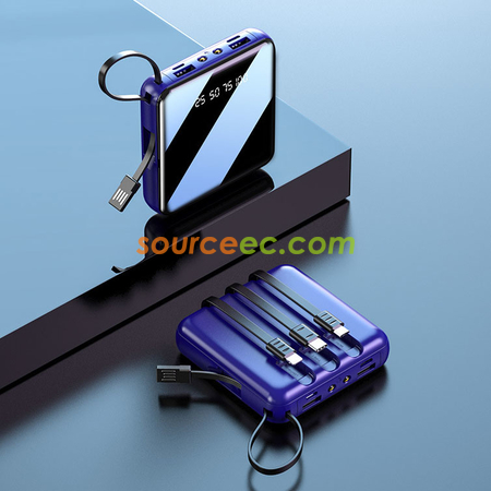 客製化10000mAh自帶線鏡面行動電源禮品