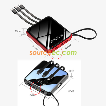 客製化10000mAh自帶線鏡面行動電源禮品