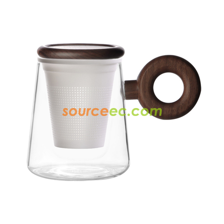 客製化木手柄創意泡茶玻璃杯禮品