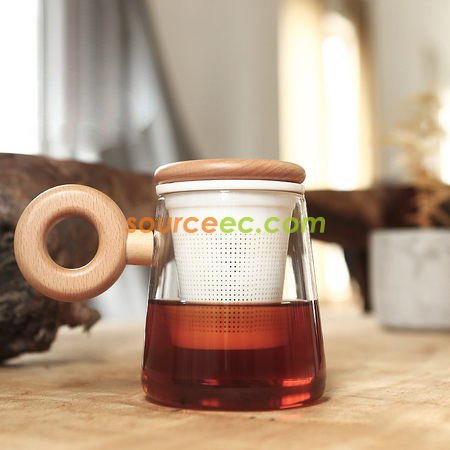 客製化木手柄創意泡茶玻璃杯禮品