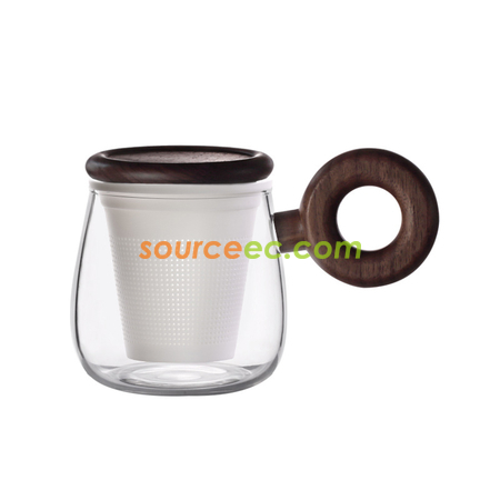 客製化木手柄創意泡茶玻璃杯禮品