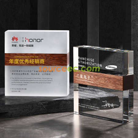客製化創意方形大理石實木水晶獎座