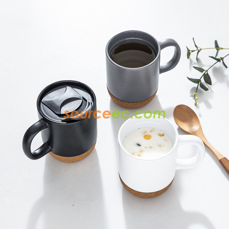 客製化帶蓋軟木墊陶瓷杯禮品