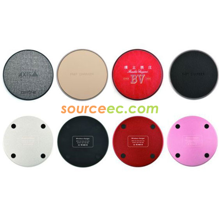 客製化圓形鋁合金皮質面無線充電器禮品