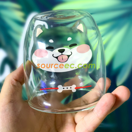 客製化柴犬創意雙層玻璃杯禮品