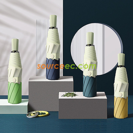 客製化兩色接拼三摺手動廣告雨傘禮品