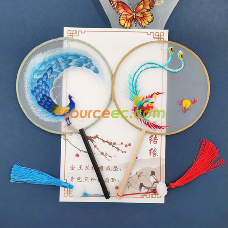 客製化雙面刺繡長柄團扇禮品