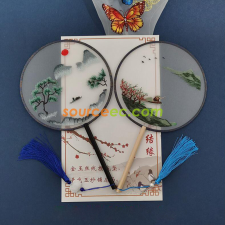 客製化雙面刺繡長柄團扇禮品
