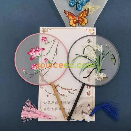 客製化雙面刺繡長柄團扇禮品