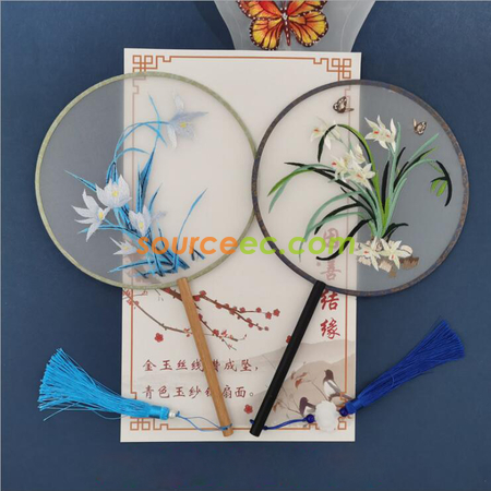 客製化雙面刺繡長柄團扇禮品