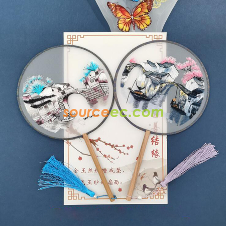 客製化雙面刺繡長柄團扇禮品