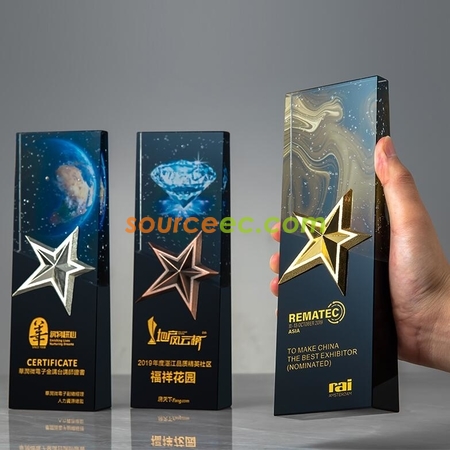 客製化客製化幻彩金屬星星水晶獎座禮品