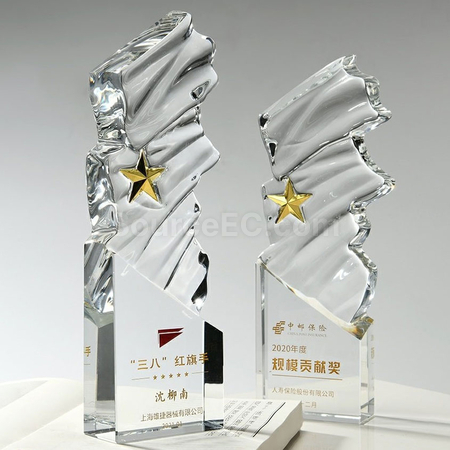 客製化不規則水紋星星水晶獎座禮品