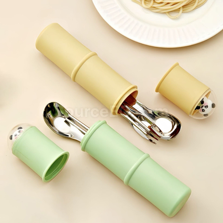 客製化貓熊不銹鋼餐具套裝禮品