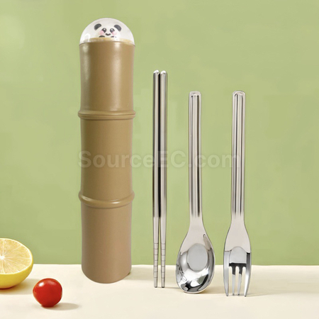 客製化貓熊不銹鋼餐具套裝禮品