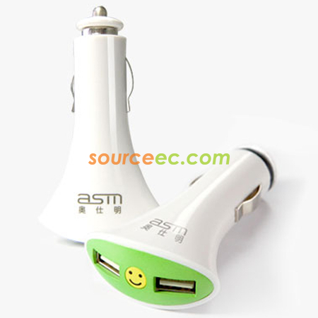 笑臉雙USB車載充電器