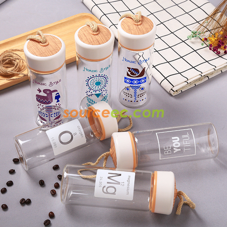 客製化400ML 木紋玻璃杯禮品