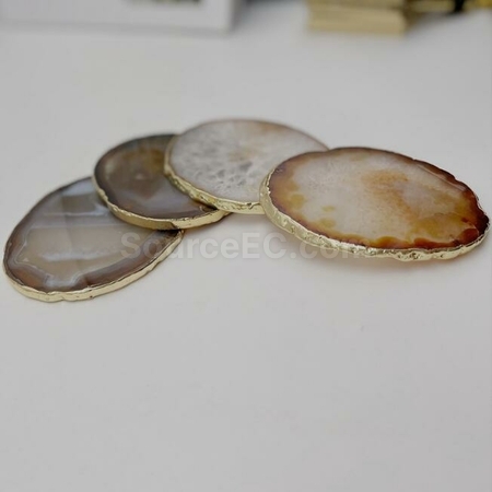 客製化個性瑪瑙電鍍金邊杯墊禮品