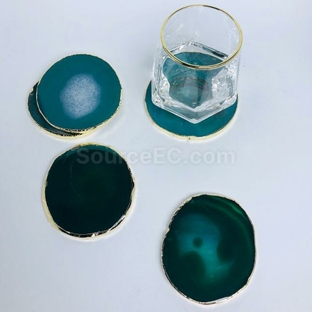 客製化個性瑪瑙電鍍金邊杯墊禮品
