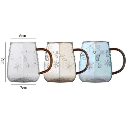 客製化雪花紋玻璃帶把手咖啡杯禮品