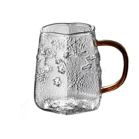 客製化雪花紋玻璃帶把手咖啡杯禮品