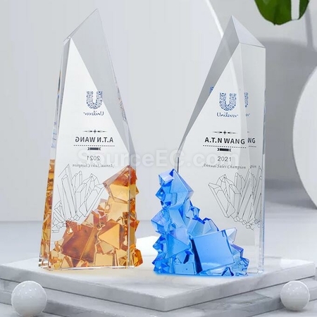 客製化尖峰時刻琉璃水晶獎座禮品