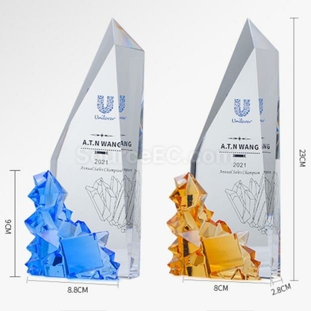 客製化尖峰時刻琉璃水晶獎座禮品