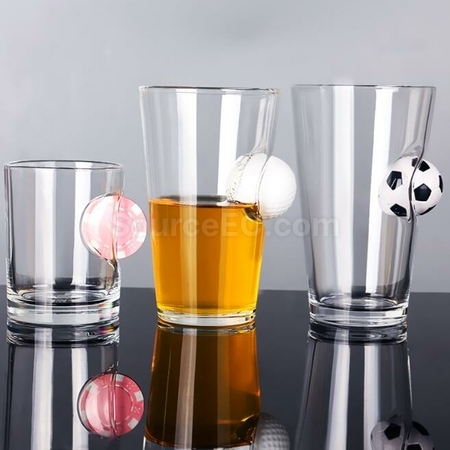客製化創意造型鑲嵌球啤酒玻璃杯禮品