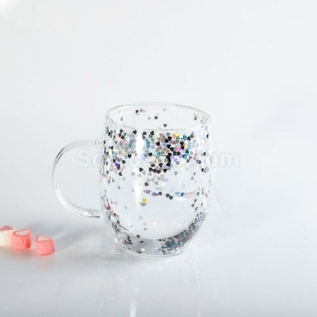 客製化亮心閃閃雙層手柄玻璃杯禮品