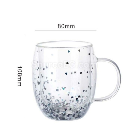 客製化亮心閃閃雙層手柄玻璃杯禮品